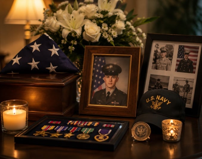 Veteran memorial display honoring military service in Mount Holly, NJ.