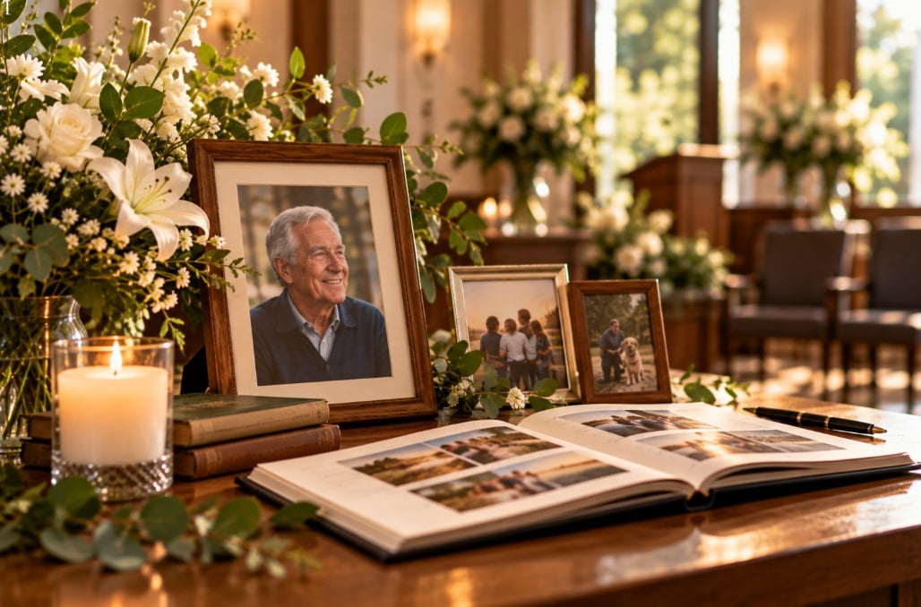 Family photos and memory book honoring a life in Mount Holly, NJ.